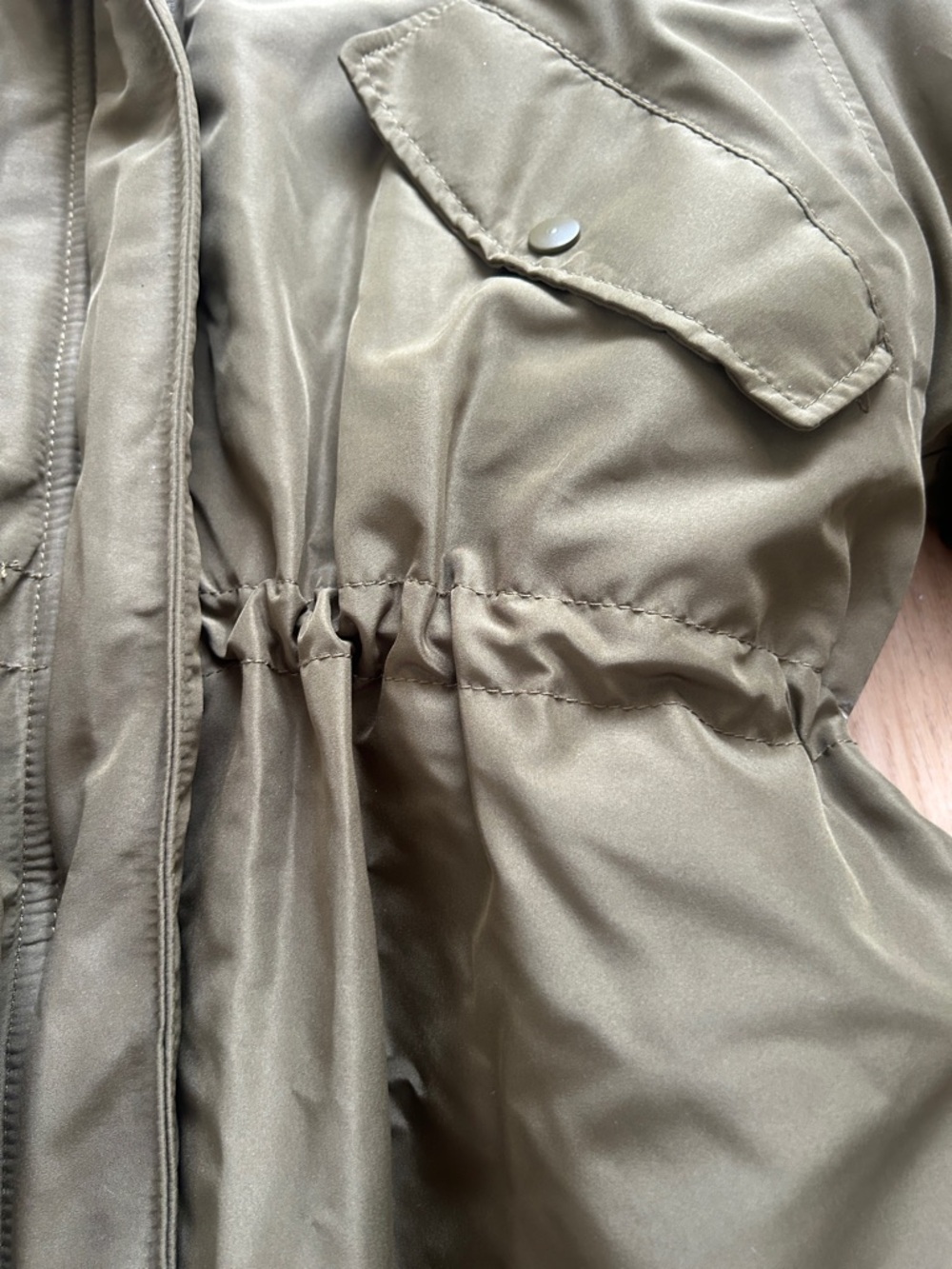 H&M Olive Green Puffer Parka with Pink Faux-Fur Hood - Picture 3 of 6